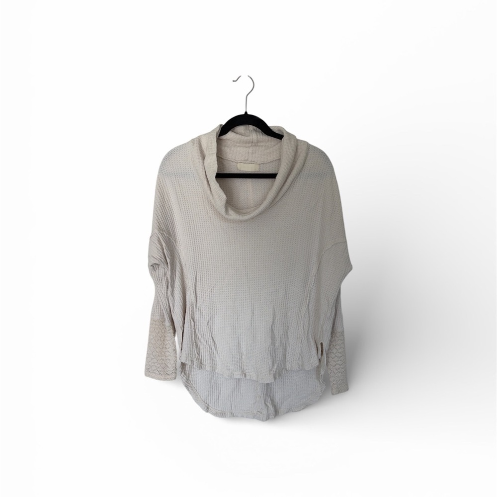 Altar’d state slouchy boho‎ cowl neck henley top with lace detail
